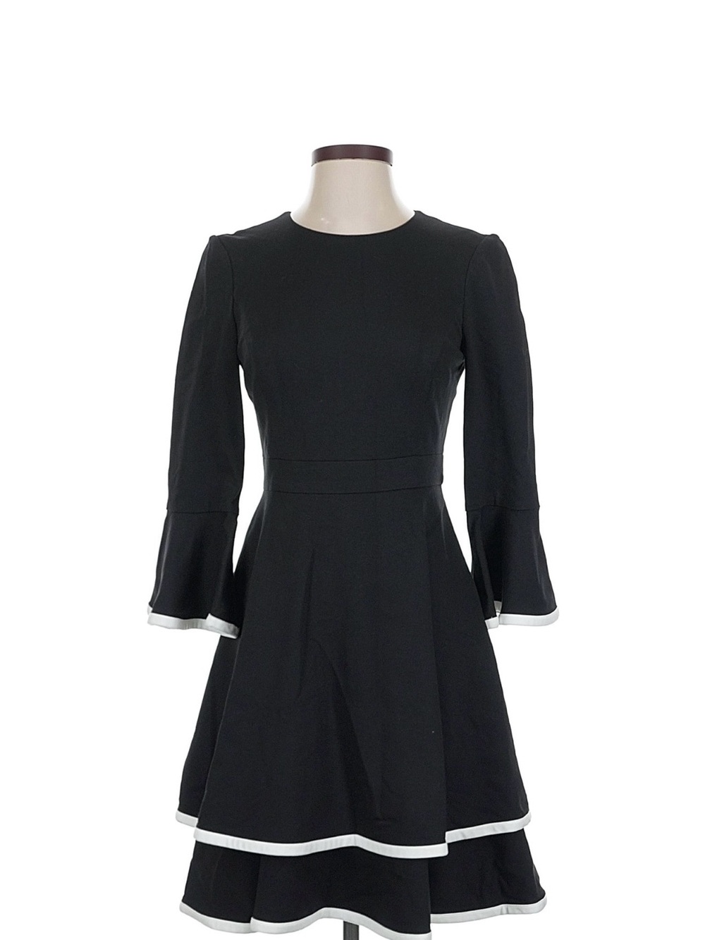 Eliza J Black Midi Fit-and-Flare Dress with White Trim